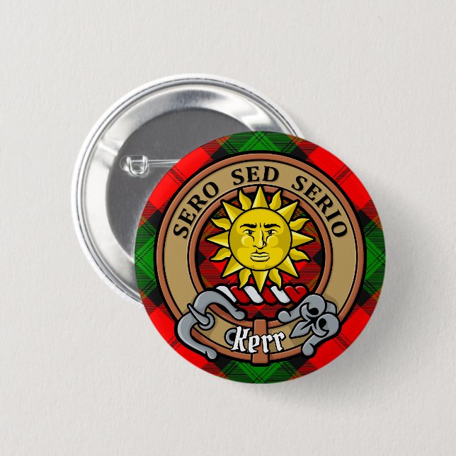 Badge Rond 5 Cm Blason de Clan Kerr sur tartan (Devant & derrière)