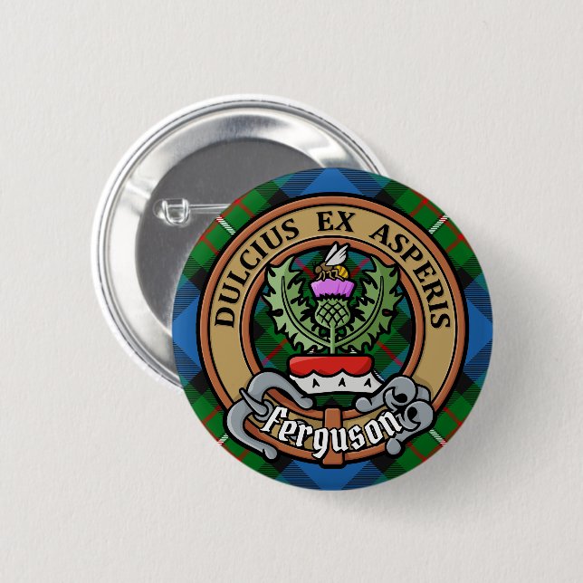 Badge Rond 5 Cm Blason du clan Ferguson sur tartan (Devant & derrière)