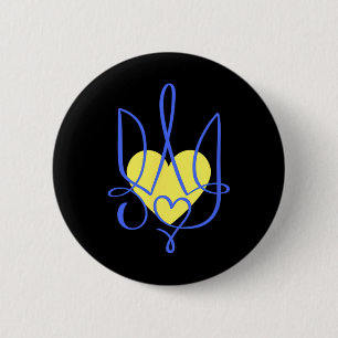 Badge Rond 5 Cm Blason Trident Ukraine Cadeau Coeur