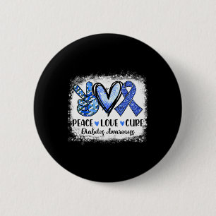 Badge Rond 5 Cm Bleached Peace Love Cure Grey Blue Ribbon Diabète