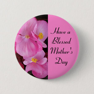 Badge Rond 5 Cm Blessed Mother's Day Pink Flowers Photo Simple