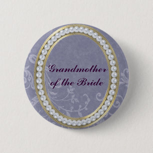 Badge Rond 5 Cm Bleu avec la grand-mère de perles du bouton de