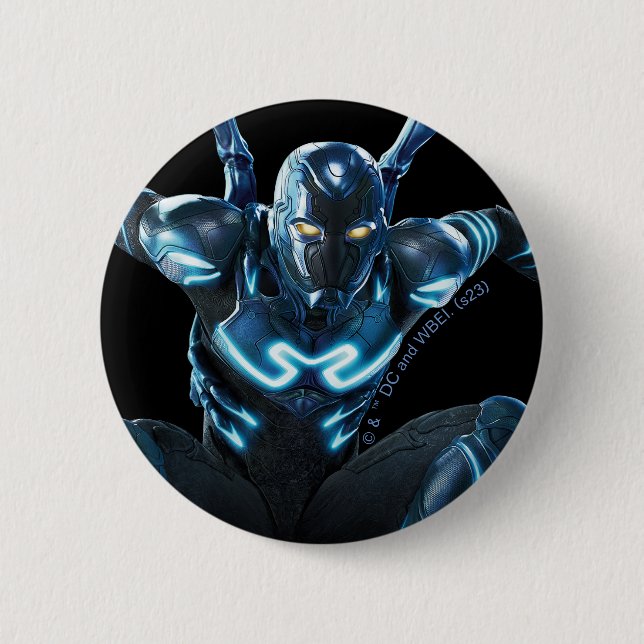 Badge Rond 5 Cm Bleu Beetle Leaping Caractère Art (Devant)