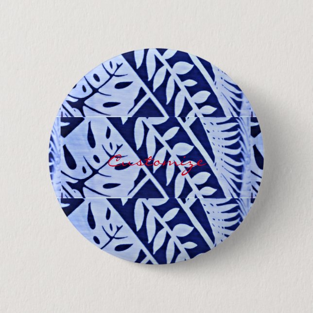Badge Rond 5 Cm Bleu blanc Feuille Motif Thunder_Cove (Devant)