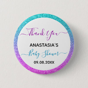 Badge Rond 5 Cm Bleu bleu clair violet Merci Baby shower