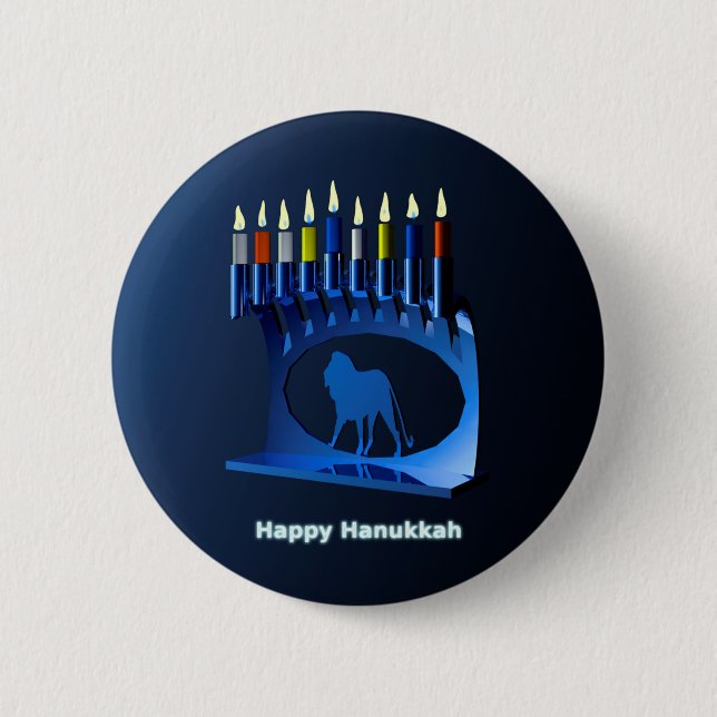 Badge Rond 5 Cm Bleu brillant Chanukkah Menorah (Devant)