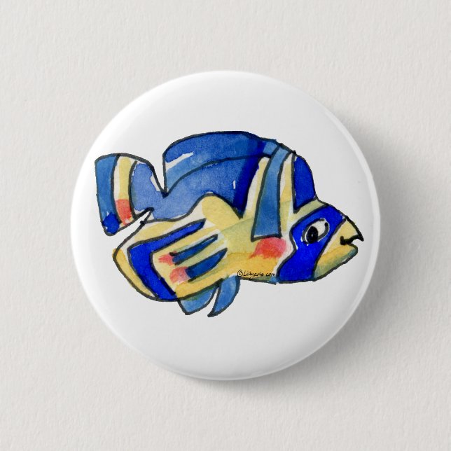 Badge Rond 5 Cm Bleu Cartoon Papillon Poisson (Devant)