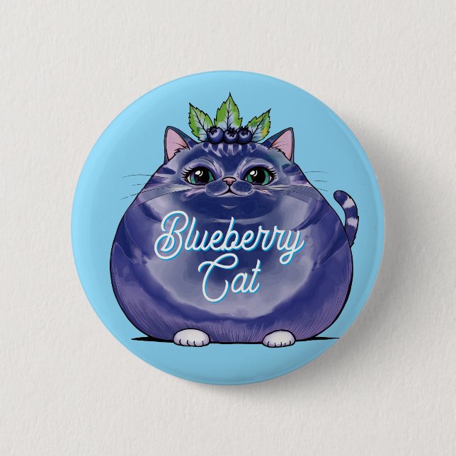 Badge Rond 5 Cm Bleu chat, mi-chat mi-blueberry Fat chats (Devant)