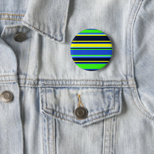 Badge Rond 5 Cm Bleu, chaux et broche à boutons rayés jaunes