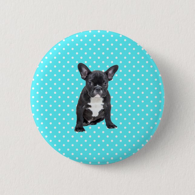 Badge Rond 5 Cm Bleu Chien à Chien à Chien Bleu Pois mignon (Devant)