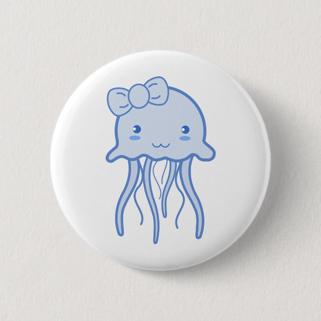 Badge Rond 5 Cm Bleu Cute méduse (Devant)