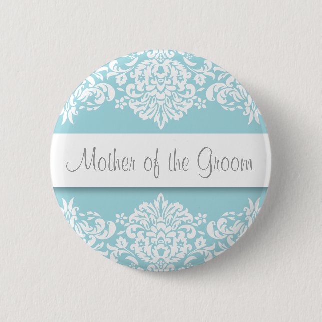Badge Rond 5 Cm Bleu Damas mère du bouton Groom (Devant)