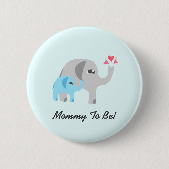 Badge Rond 5 Cm Bleu de baby shower d'éléphant (Devant)