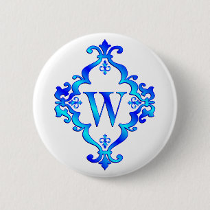 Badge Rond 5 Cm Bleu de la lettre W