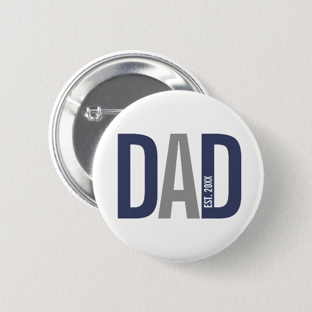Badge Rond 5 Cm Bleu de marine moderne Papa personnalisé établi (Devant & derrière)