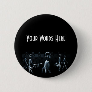 Badge Rond 5 Cm Bleu de minuit de noir de balade de squelettes de