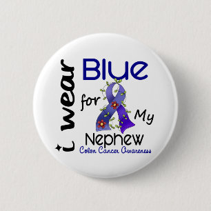 Badge Rond 5 Cm Bleu d'usage du cancer du colon I pour mon neveu
