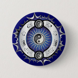 Badge Rond 5 Cm Bleu électrique Yin Yang