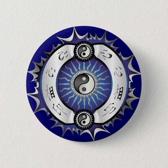 Badge Rond 5 Cm Bleu électrique Yin Yang (Devant)