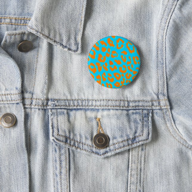 Badge Rond 5 Cm Bleu Empreinte de léopard (En situation)