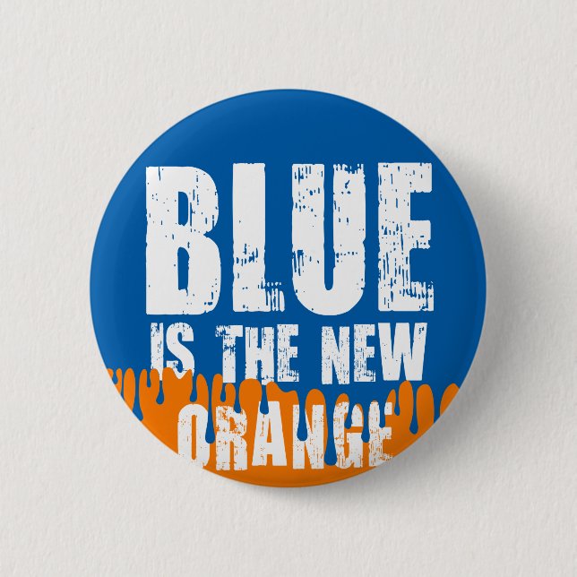 Badge Rond 5 Cm Bleu est le nouveau bouton Orange (Devant)