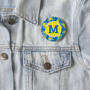 Badge Rond 5 Cm Bleu Estival et Jaune Citrons Floral