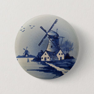 Badge Rond 5 Cm Bleu et blanc vintage de Delft
