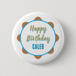 Badge Rond 5 Cm Bleu et Or Joyeux Anniversaire Personnalisé