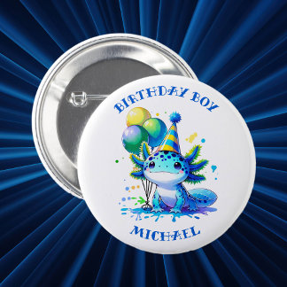 Badge Rond 5 Cm Bleu et vert Axolotl Boy's Birthday Boy