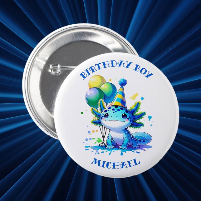 Badge Rond 5 Cm Bleu et vert Axolotl Boy's Birthday Boy (Créateur téléchargé)