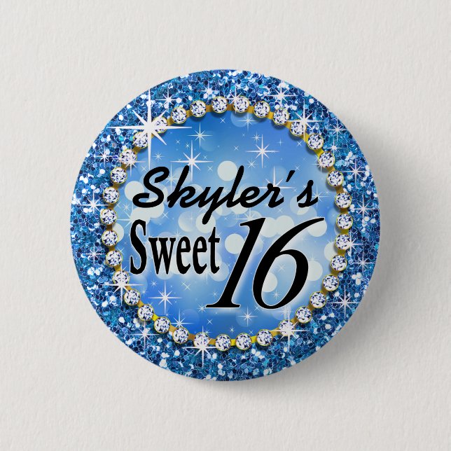 Badge Rond 5 Cm Bleu fascinant de célébration du bonbon 16 à Bling (Devant)