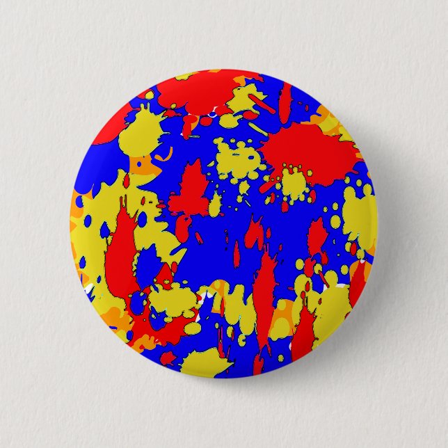Badge Rond 5 Cm Bleu Jaune Rouge Abstrait Paint Splatters (Devant)