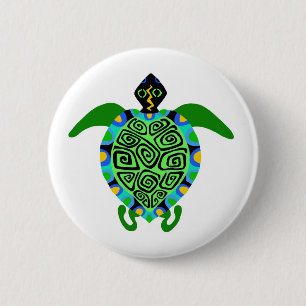 Badge Rond 5 Cm Bleu marin -TORTUE de mer- Guerrier de la faune -