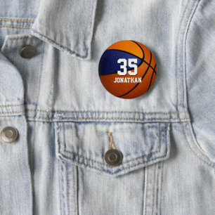 Badge Rond 5 Cm bleu orange équipe de basket couleurs avec nom gar
