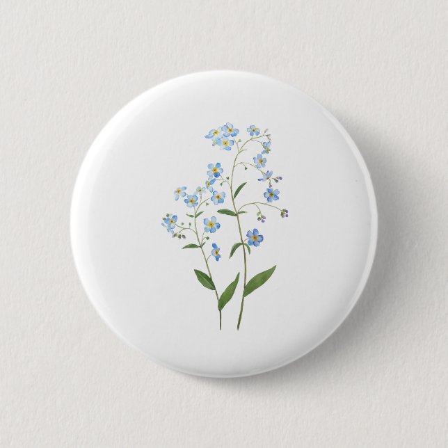 Badge Rond 5 Cm bleu oubliez moi pas fleurs 2021 aquarelle (Devant)