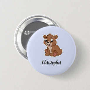 Badge Rond 5 Cm Bleu ours brun mignon