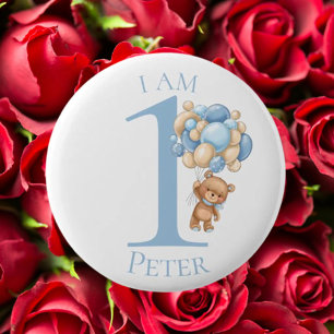 Badge Rond 5 Cm Bleu Ours Teddy Anniversaire