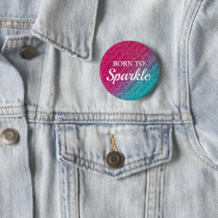Badge Rond 5 Cm Bleu Pailleté et Rose Foncé Pailleté Née pour Bril