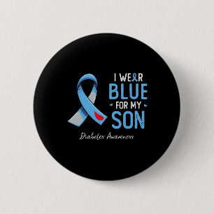 Badge Rond 5 Cm Bleu ruban Je porte gris bleu pour mon fils diabèt