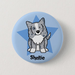 Badge Rond 5 Cm Bleu Sheltie d'étoile de Kawaii