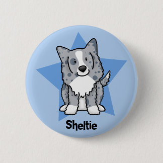 Badge Rond 5 Cm Bleu Sheltie d'étoile de Kawaii