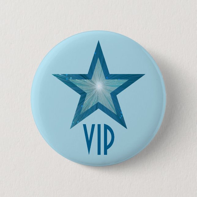Badge Rond 5 Cm Bleu Star 'VIP' bouton bleu pâle (Devant)