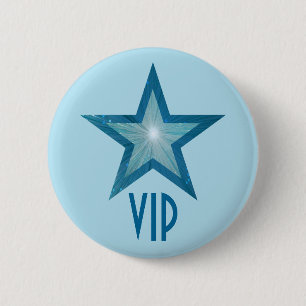 Badge Rond 5 Cm Bleu Star 'VIP' bouton bleu pâle