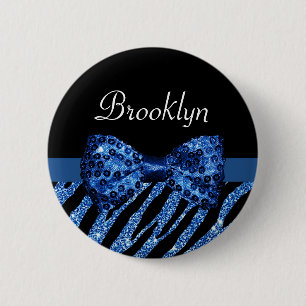 Badge Rond 5 Cm Bleu tendance Zèbre Imprimer FAUX Glitz Bow avec