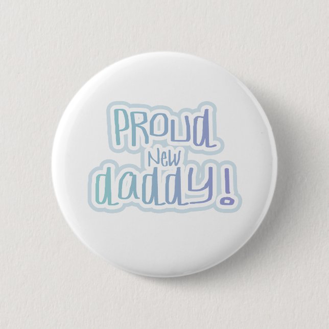 Badge Rond 5 Cm Bleu Texte Fière Nouveau Papa (Devant)
