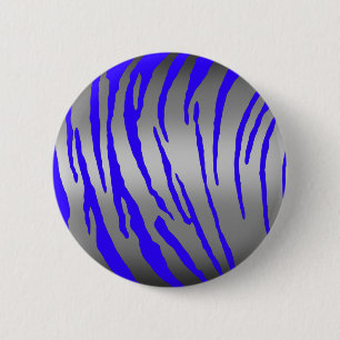 Badge Rond 5 Cm Bleu Tigre Argent