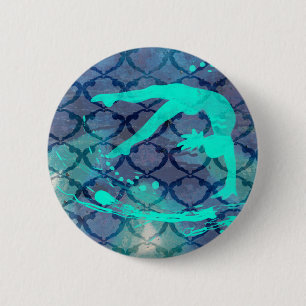 Badge Rond 5 Cm Bleu tribal de motif de gymnaste