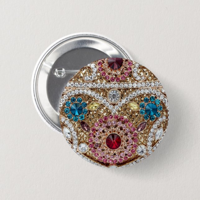 Badge Rond 5 Cm bleu turquoise or bordeaux rose bohème (Devant & derrière)