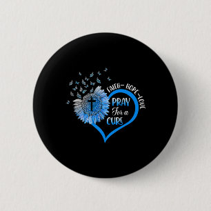 Badge Rond 5 Cm Bleu Type Un Diabète Papillon de coeur du diabète