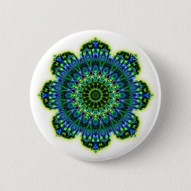 Badge Rond 5 Cm bleu vert mandala (Devant)